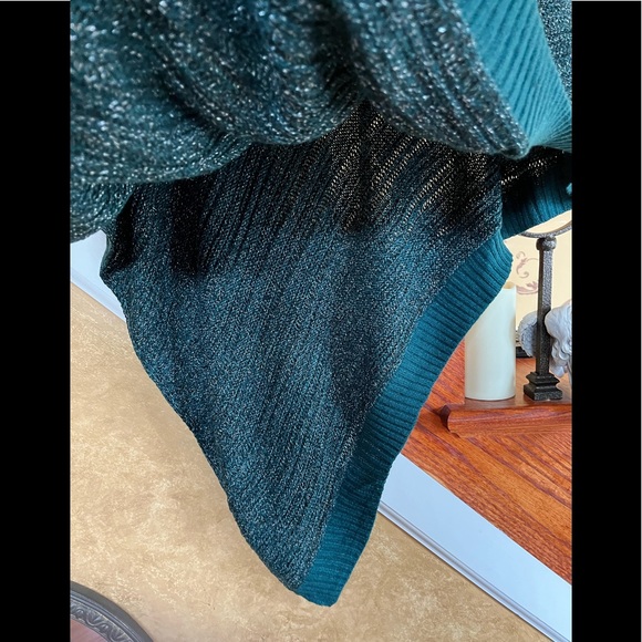 Chico’s Metallic Knit Triangle Poncho In Goddess Green - Picture 6 of 10